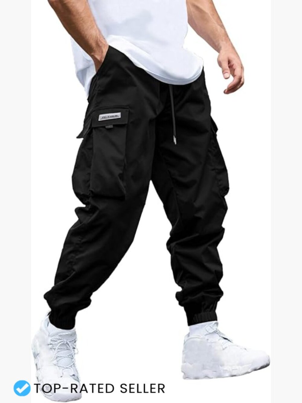 Mens Cargo Joggers Pants Elastic Waist Drawstring Flap Pockets Techwear Joggers